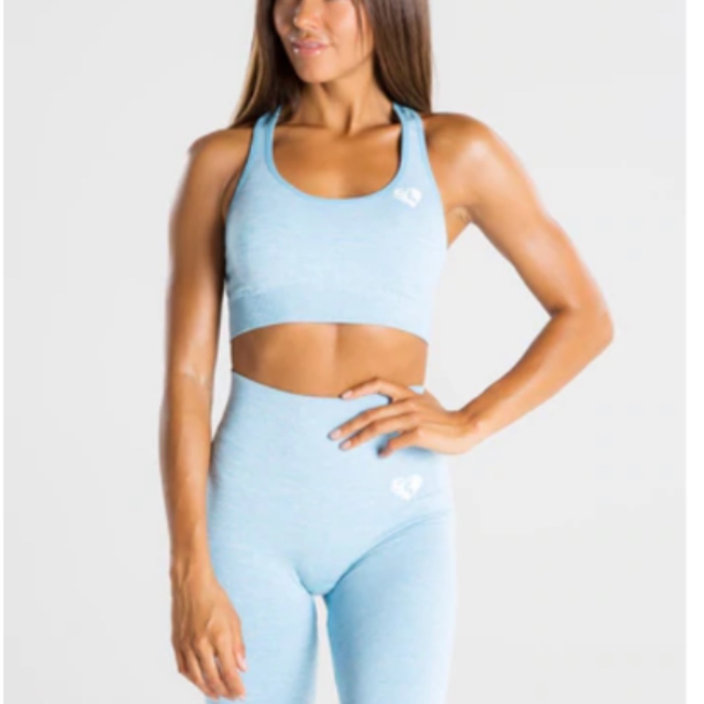MATCHING WORKOUT SET- SEAMLESS SPORTS (BRA + LEGGINGS) - BLUE MARL - SIZE SMALL